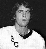 Black-and-white hockey player portrait